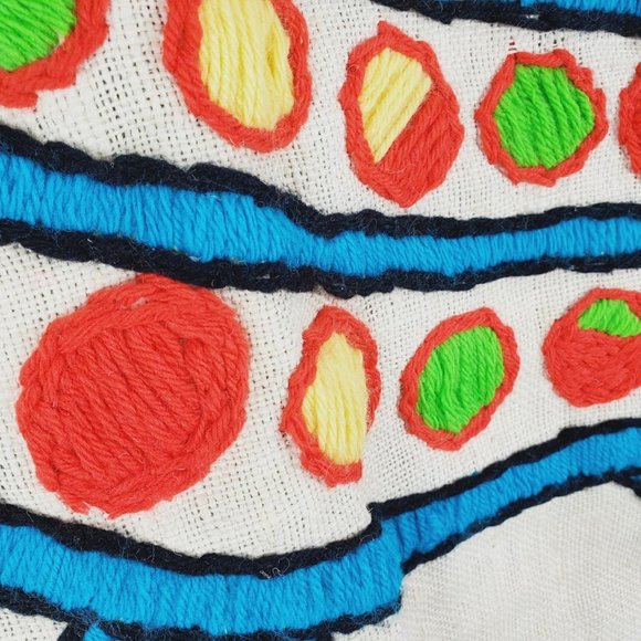 Vintage Burlap Crewel Happy Turtle Wall Hanging Needlecraft Art 24x30 - Picture 3 of 4